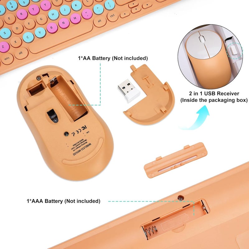 GUKJOB Wireless Keyboard and Mouse Combo, Retro Typewriter Keyboard with Round Keycaps, 2.4GHz USB Cute Wireless Keyboard Mouse for Computer, Desktop, Laptop and Computer (Orange Colorful) - Image 5